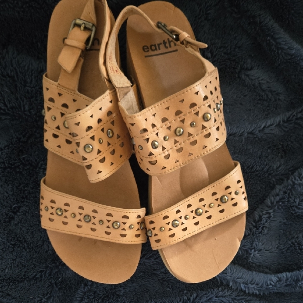 Earth Tan Sandals with Perforated Design and Ankle Strap - Picture 4 of 15